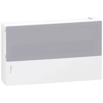 Schneider Resi9 MP MIP12118T kiselosztó, tejüveg hatású átlátszó ajtó, falon kívüli szerelés, 1x18 modul