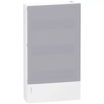 Schneider Resi9 MP MIP12312T kiselosztó, tejüveg hatású átlátszó ajtó, falon kívüli szerelés, 3x12 modul