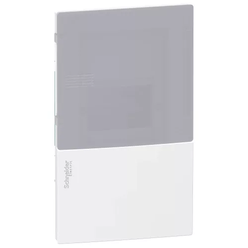 Schneider Resi9 MP MIP22104T kiselosztó, tejüveg hatású átlátszó ajtó, süllyesztett szerelés, 1x4 modul
