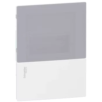 Schneider Resi9 MP MIP22106T kiselosztó, tejüveg hatású átlátszó ajtó, süllyesztett szerelés, 1x6 modul