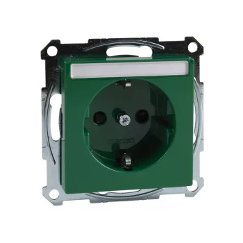   Schneider Merten MTN2302-0304 földelt csatlakozóaljzat (dugalj), gyermekvédelemmel, feliratozható, 2P+F, zöld burkolattal, keret nélkül, süllyesztett, 16A 250V (Merten M-Smart, M-Plan, M-Elegance)