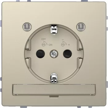   Schneider Electric Merten MTN2304-6033 Földelt csatlakozóaljzat 2P+F (dugalj), biztonsági zsaluval, LED világítással, szahara burkolattal, keret nélkül, süllyesztett, rugós bekötés, 16A 250V - System-D (D-Life / D-Antik)