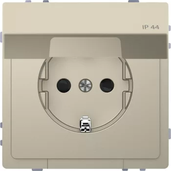   Schneider Electric Merten MTN2314-6033 Földelt csatlakozóaljzat 2P+F (dugalj), vízmentes (IP44), biztonsági zsaluval, csapófedéllel, szahara burkolattal, keret nélkül, süllyesztett, rugós bekötés, 16A 250V - System-D (D-Life / D-Antik)