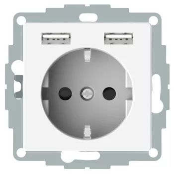   Schneider Electric Merten MTN2366-0319 Földelt csatlakozóaljzat 2P+F (dugalj), biztonsági zsaluval, USB A+A töltővel, polárfehér burkolattal, keret nélkül, süllyesztett, rugós bekötés, 16A 250V - System-M (M-Plan / M-Pure / M-Smart)