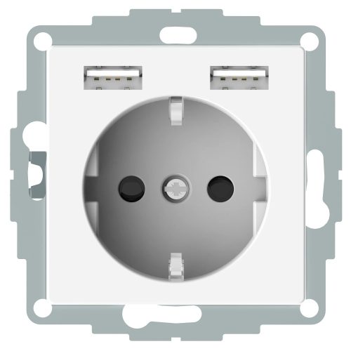 Schneider MTN2366-0319 MERTEN 2P+F aljzat, GYV, kettős USB töltővel, rugós bekötés, 16A / 2.4A, polárfehér