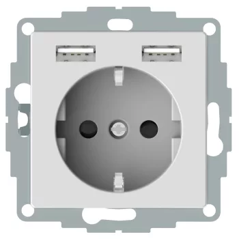   Schneider MTN2366-0325 MERTEN 2P+F aljzat, GYV, kettős USB töltővel, rugós bekötés, 16A / 2.4A, aktívfehér