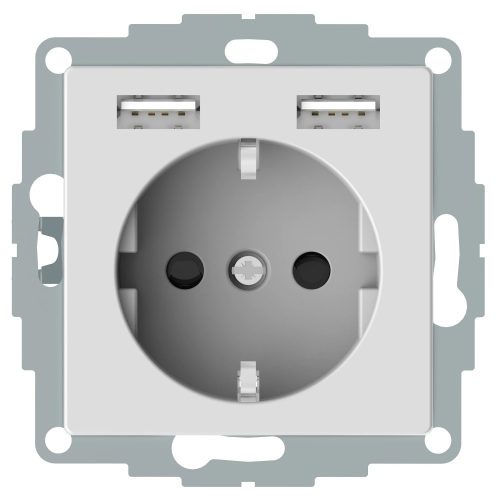 Schneider MTN2366-0325 MERTEN 2P+F aljzat, GYV, kettős USB töltővel, rugós bekötés, 16A / 2.4A, aktívfehér