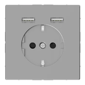  Schneider MTN2366-6036 MERTEN 2P+F aljzat, dupla USB töltővel, 16A/2.4A, D-Life, acél