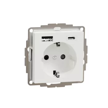   Schneider Electric MTN2367-0325 MERTEN 2P+F aljzat, GYV, kettős USB töltővel, rugós bekötés, 16A / 3A, A+C, aktívfehér