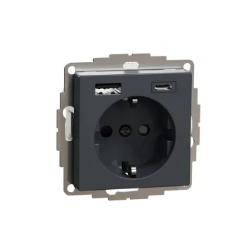   Schneider Electric MTN2367-0414 MERTEN 2P+F aljzat, GYV, kettős USB töltővel, rugós bekötés, 16A / 3A, A+C, antracit