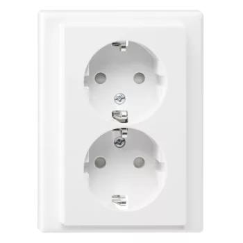  Schneider Merten MTN2420-1419 földelt csatlakozóaljzat (dugalj), gyermekvédelemmel, 2x2P+F, polárfehér burkolattal, kerettel, süllyesztett, 16A 250V (Merten M-Smart, M-Plan, M-Elegance)