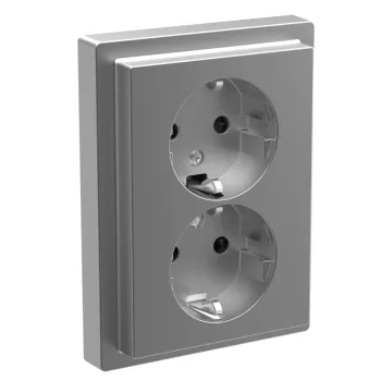   Schneider Electric Merten MTN2420-6536 földelt csatlakozóaljzat (dugalj), biztonsági zsaluval, 2x2P+F, acél burkolattal, kerettel, süllyesztett, rugós bekötés, 16A 250V - System-D (D-Life / D-Antik)