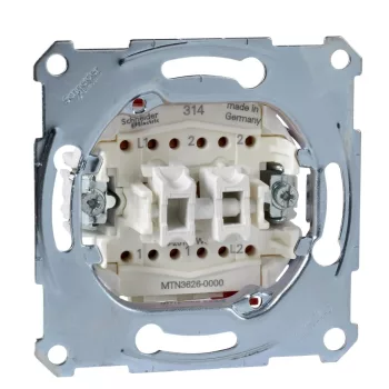   Schneider Merten MTN3626-0000 dupla váltóérintkezős kapcsoló betét (106+6), burkolat és keret nélkül, rugós bekötés, süllyesztett 16A 250V
