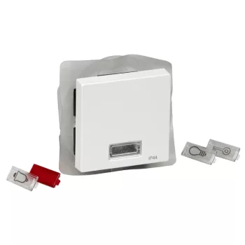   Schneider MTN432725 IP44 (VÍZMENTES) 1-es billentyű aktív fehér (antibakteriális) feliratozható ( Merten M-Smart, M-Plan, M-Elegance)