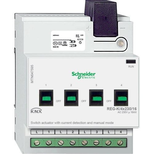 Schneider Electric MTN647595 Merten-KNX REG-K/4x230/16 kapcsolóaktor kézi üzemmóddal és áramérzékeléssel
