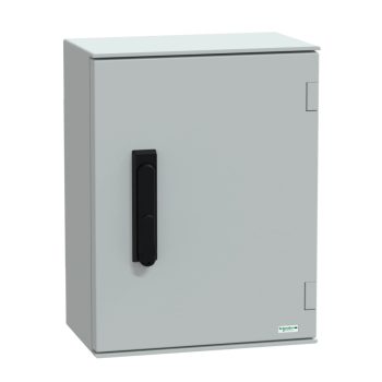   Schneider Electric NSYPLM43VG Thalassa PLM műanyag szekrény, teli ajtóval, 430x330x200, IP66, kilincses zárral (1242E biztonsági kulccsal), szerelőlap nélkül