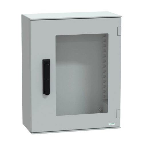 Schneider Electric NSYPLM54TVG Thalassa PLM műanyag szekrény, átlátszó ajtóval, 530x430x200, IP66, kilincses zárral (1242E biztonsági kulccsal), szerelőlap nélkül
