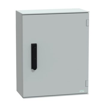   Schneider Electric NSYPLM54VG Thalassa PLM műanyag szekrény, teli ajtóval, 530x430x200, IP66, kilincses zárral (1242E biztonsági kulccsal), szerelőlap nélkül