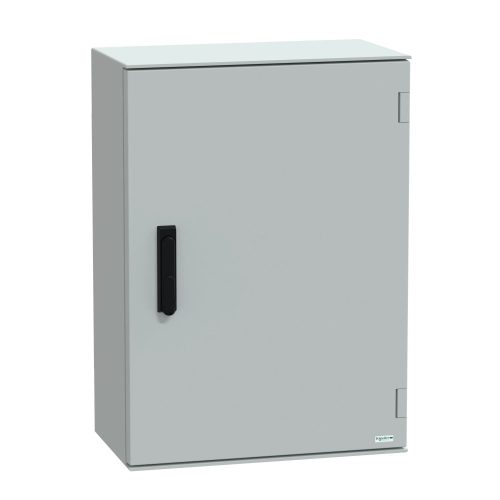 Schneider Electric NSYPLM75VG Thalassa PLM műanyag szekrény, teli ajtóval, 747x536x300, IP66, kilincses zárral (1242E biztonsági kulccsal), szerelőlap nélkül