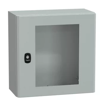   Schneider NSYS3D4420T Spacial S3D Falra szerelhető fém szekrény, Üvegezett ajtóval, 400x400x200, IP66, szerelőlap nélkül