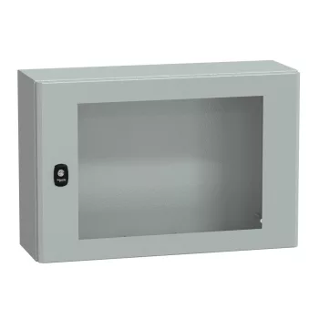   Schneider NSYS3D4620T Spacial S3D Falra szerelhető fém szekrény, Üvegezett ajtóval, 400x600x200, IP66, szerelőlap nélkül