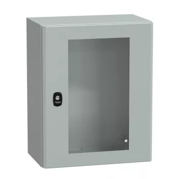   Schneider NSYS3D5425T Spacial S3D Falra szerelhető fém szekrény, Üvegezett ajtóval, 500x400x250, IP66, szerelőlap nélkül