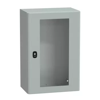   Schneider NSYS3D6425T Spacial S3D Falra szerelhető fém szekrény, Üvegezett ajtóval, 600x400x250, IP66, szerelőlap nélkül