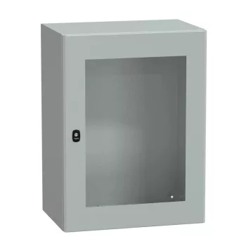   Schneider NSYS3D8640T Spacial S3D Falra szerelhető fém szekrény, Üvegezett ajtóval, 800x600x400, IP66, szerelőlap nélkül