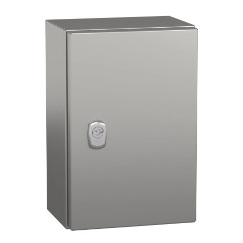 Schneider NSYS3X3215 Spacial S3X Falra szerelhető rozsdamentes acél AISI 304L szekrény, Teli ajtóval, 300x200x150, IP66, szerelőlap nélkül