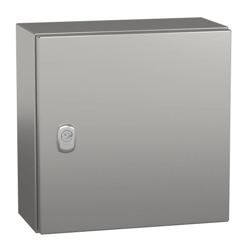 Schneider NSYS3X3315 Spacial S3X Falra szerelhető rozsdamentes acél AISI 304L szekrény, Teli ajtóval, 300x300x150, IP66, szerelőlap nélkül