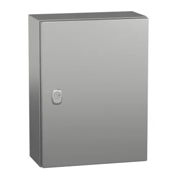   Schneider NSYS3X4315 Spacial S3X Falra szerelhető rozsdamentes acél AISI 304L szekrény, Teli ajtóval, 400x300x150, IP66, szerelőlap nélkül