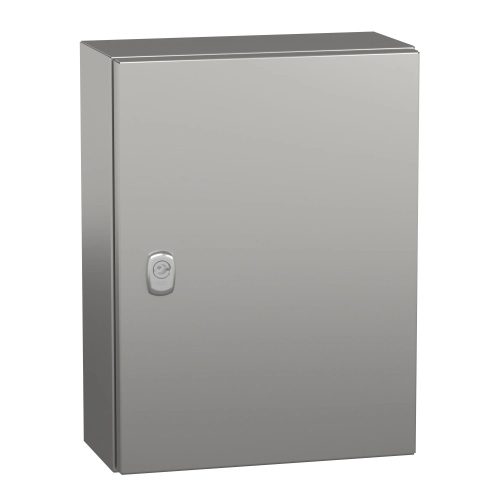 Schneider NSYS3X4315 Spacial S3X Falra szerelhető rozsdamentes acél AISI 304L szekrény, Teli ajtóval, 400x300x150, IP66, szerelőlap nélkül