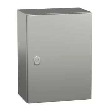   Schneider NSYS3X4320 Spacial S3X Falra szerelhető rozsdamentes acél AISI 304L szekrény, Teli ajtóval, 400x300x200, IP66, szerelőlap nélkül