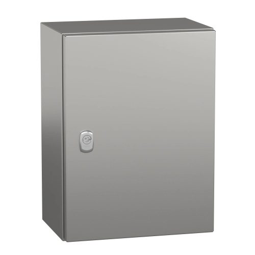 Schneider NSYS3X4320 Spacial S3X Falra szerelhető rozsdamentes acél AISI 304L szekrény, Teli ajtóval, 400x300x200, IP66, szerelőlap nélkül