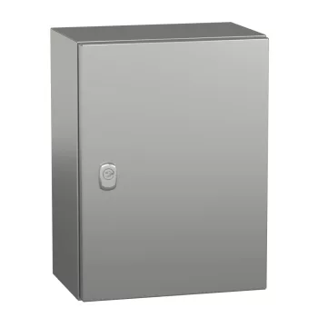   Schneider NSYS3X4320H Spacial S3X Falra szerelhető rozsdamentes acél AISI 316L szekrény, Teli ajtóval, 400x300x200, IP66, szerelőlap nélkül