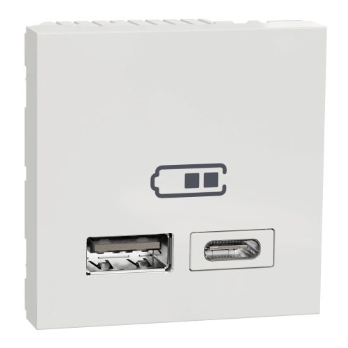 Schneider Electric NU301818 UNICA SYSTEM+ Dupla USB töltő, A+C, 2.1A, fehér