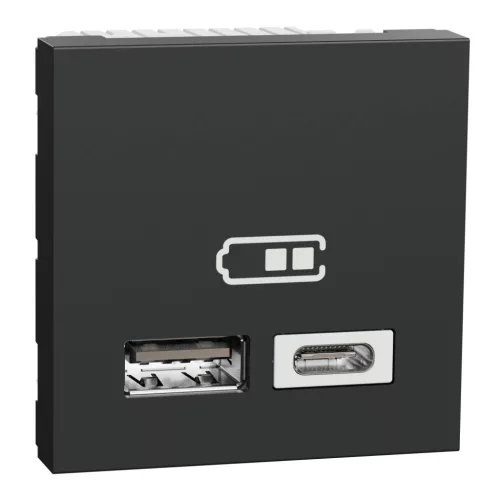 Schneider Unica System+ Dupla USB töltő, A+C típus, 12 W, antracit – NU301854