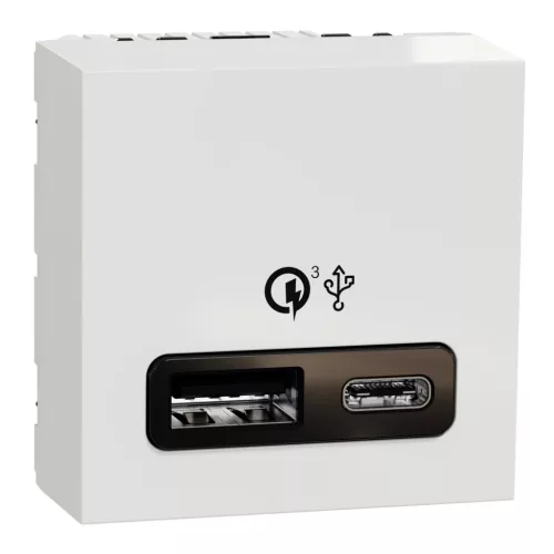 Schneider Unica System+ Dupla USB töltő, A+C típus, 18 W, fehér – NU301918