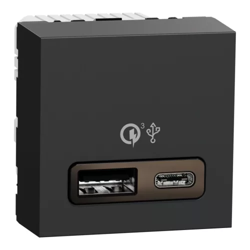 Schneider Unica System+ Dupla USB töltő, A+C típus, 18 W, antracit – NU301954