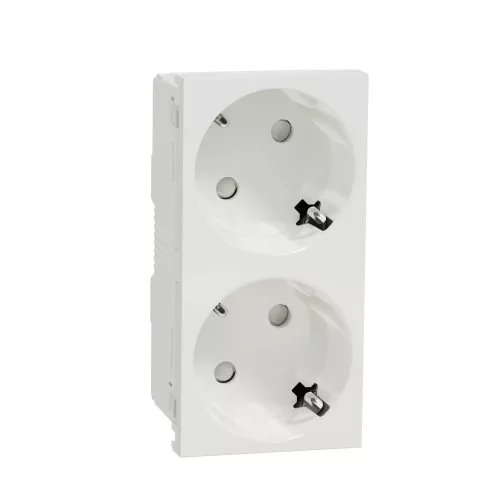 Schneider Unica System+ 2x2P+F csatlakozóaljzat 45°, biztonsági zsaluval, rugós bekötéssel, fehér – NU306618