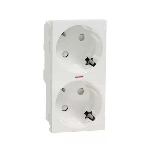 Schneider Unica System+ 2x2P+F csatlakozóaljzat 45°, biztonsági zsaluval, jelzőfénnyel, fehér – NU306718AS