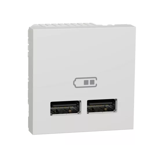 Schneider Unica System+ Dupla USB töltő, A+A típus, 2,1 A, fehér – NU341818