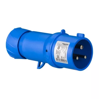   Schneider Electric, PKX32M423, ipari csatlakozó lengő dugvilla egyenes 3P (2P+F) 32A 6h, 230V 50/60 Hz, IP44, Dfh-322, kék, rugós csatlakozás, PratiKa (Schneider PKX32M423)