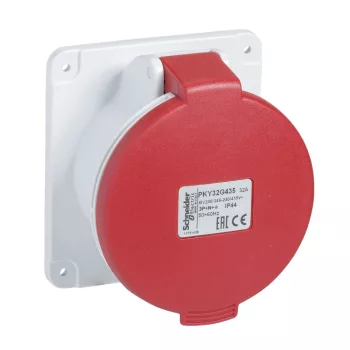   Schneider Electric, PKY16G435, ipari csatlakozó beépíthető dugalj egyenes 5P (3P+N+F) 16A 6h, 400V 50/60 Hz, IP44, Dafb-164, piros, rugós csatlakozás, PratiKa (Schneider PKY16G435)