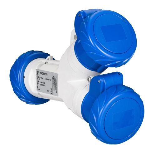 Schneider PKZM703 PRATIKA Elosztó adapter, 1 villa-2 aljzat, 2P+F, 16A, 250V, IP67