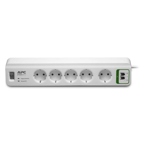 APC by Schneider Electric PM5T-GR túlfeszültség védett elosztó, 5 kimenet, 10A 230V, telefonvédelemmel, földelés állapot ellenőrzéssel 