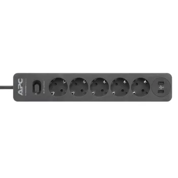   APC Essential by Schneider Electric PME5U2B-GR túlfeszültség védett elosztó, 5 kimenet, 10A 230V, 2 USB ajzattal (2,4A 5V összesen)