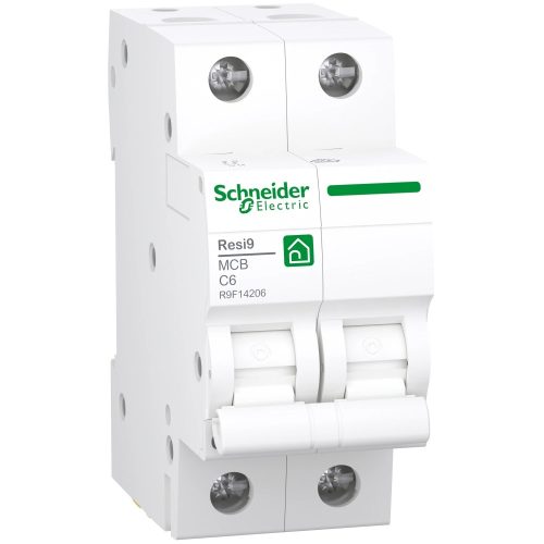 Schneider Electric, Resi9, R9F14206, Kismegszakító 2P,6A, C karakterisztika, 4,5 kA Resi9 (Schneider R9F14206)