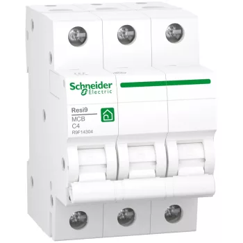   Schneider Electric, Resi9, R9F14304, Kismegszakító 3P,4A, C karakterisztika, 4,5 kA Resi9 (Schneider R9F14304)