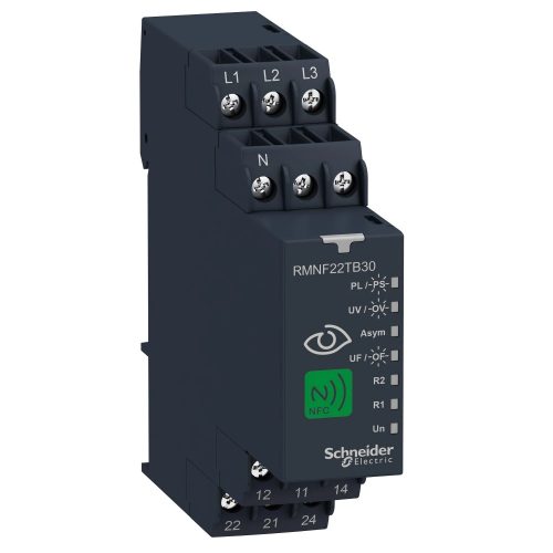 Schneider RMNF22TB30 Zelio Control háromfázisú fázis- és feszültségfigyelő relé, NFC, 2CO, 8A, multifunkciós, ki- és bekapcsolás késlelt.